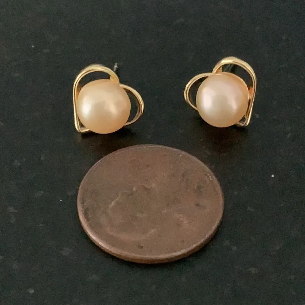 Pink Cultured Pearl & Gold Plated Heart Earrings – Milestone Jewelry